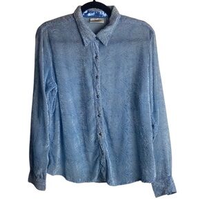 Wrangler Size Large Powder Blue Rinestone Snap Down Shirt Velvet Burn Out Top